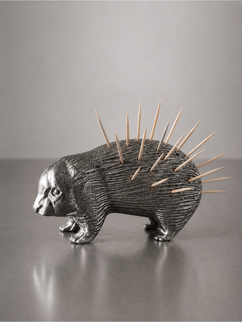 Vintage Metal Porcupine Toothpick Holder - Silver Plated Made in Japan